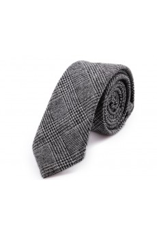 Gray Plaid Wool Skinny Ties