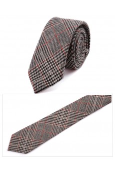 Gray Plaid Wool Skinny Ties