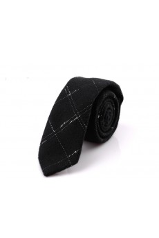 Black Plaid Wool Skinny Ties