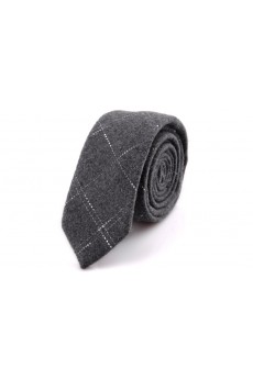 Gray Plaid Wool Skinny Ties