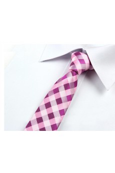 Pink Plaid Microfiber Skinny Ties