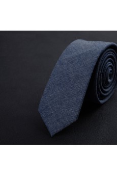 Blue Solid Cotton Skinny Ties