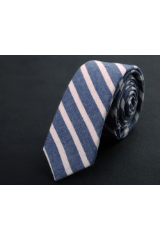 Blue Striped Cotton Skinny Ties