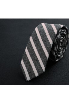 Gray Striped Cotton Skinny Ties