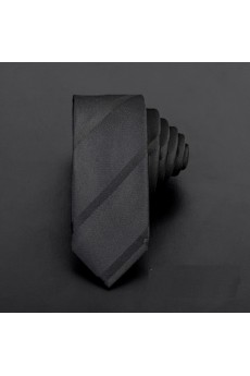 Black Striped Microfiber Skinny Ties