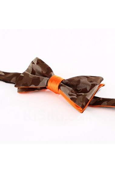 Brown Floral Microfiber Butterfly Bow Tie