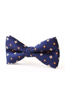 Blue Floral Microfiber Butterfly Bow Tie