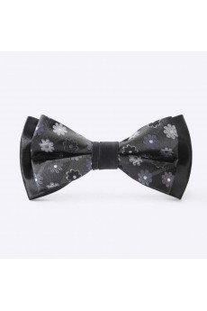 Black Floral Microfiber Butterfly Bow Tie