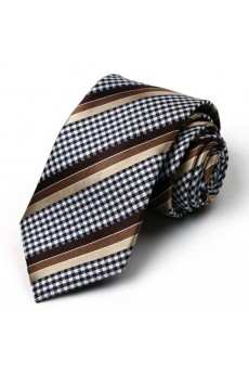 Brown Striped 100% Silk NeckTie