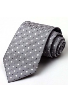 Gray Checkered 100% Silk NeckTie