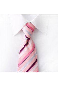 Pink Striped Microfiber NeckTie