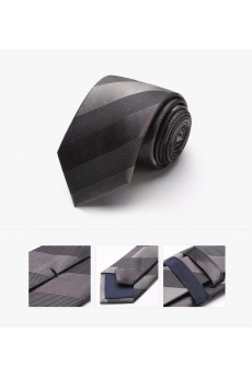 Gray Striped 100% Silk NeckTie