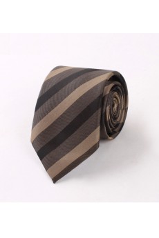 Brown Striped Polyester NeckTie