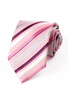 Pink Striped Polyester NeckTie