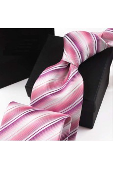 Pink Striped Polyester NeckTie