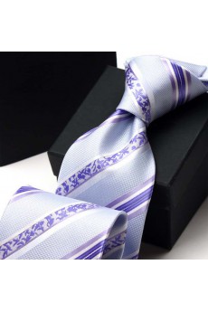 Gray Striped Polyester NeckTie