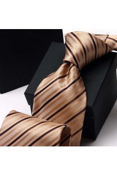 Brown Striped Polyester NeckTie