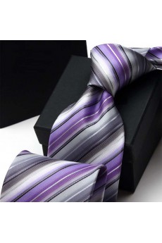 Purple Striped Polyester NeckTie