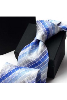 Blue Plaid Polyester NeckTie