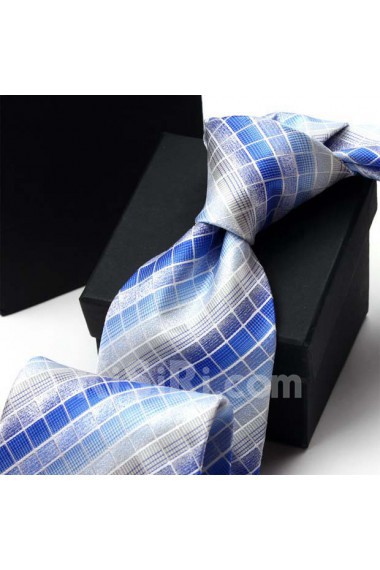 Blue Plaid Polyester NeckTie
