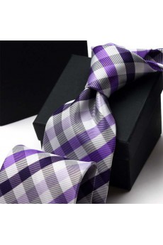 Purple Checkered Polyester NeckTie