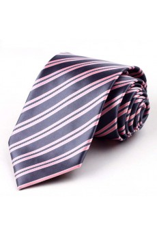 Pink Striped Polyester NeckTie