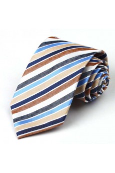 Brown Striped Polyester NeckTie