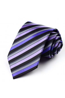 Purple Striped Polyester NeckTie