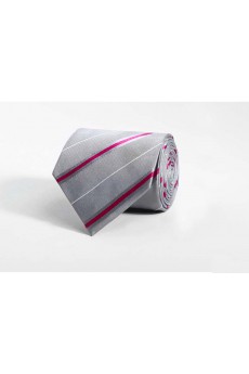 Gray Striped 100% Silk NeckTie