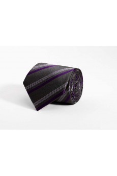 Gray Striped 100% Silk NeckTie