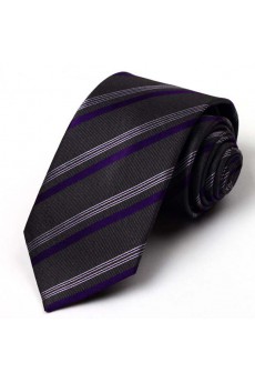 Gray Striped 100% Silk NeckTie