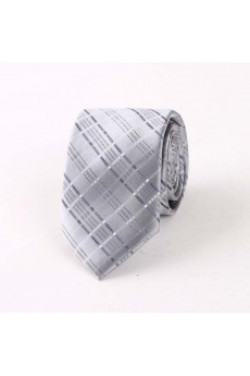 Gray Plaid Polyester NeckTie