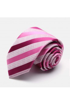 Pink Striped Polyester NeckTie