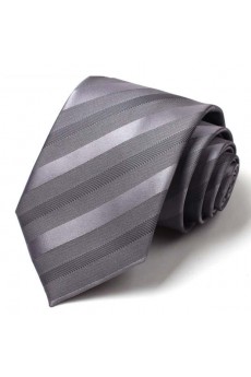 Gray Striped Polyester NeckTie