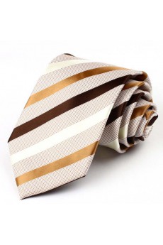 Brown Striped Polyester NeckTie