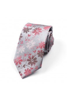 Gray Floral 100% Silk NeckTie