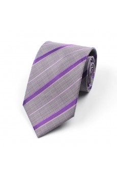 Gray Striped 100% Silk NeckTie