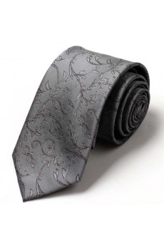 Gray Floral Microfiber NeckTie