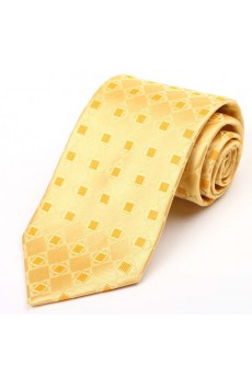 Yellow Checkered 100% Silk NeckTie