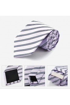 White Striped 100% Silk NeckTie