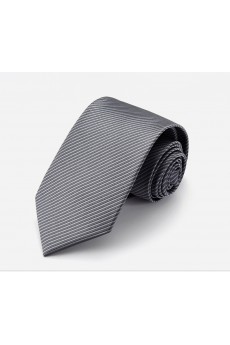 Gray Striped Cotton & Polyester NeckTie