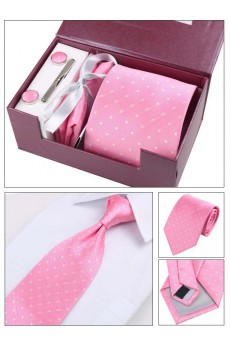 Pink Polka Dot Polyester NeckTie