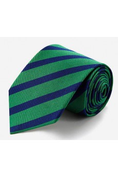 Green Striped 100% Silk NeckTie