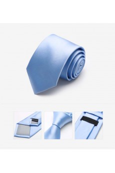 Blue Solid Microfiber Skinny Tie