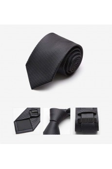 Black Striped Microfiber Skinny Tie