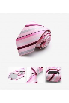 Pink Striped Microfiber Skinny Tie