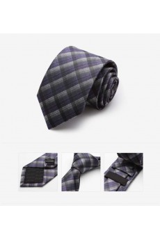 Gray Plaid Microfiber Skinny Tie