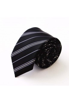 Black Striped Microfiber Skinny Tie