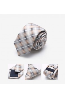 Gray Plaid 100% Silk Skinny Tie