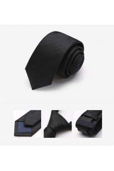 Black Striped 100% Silk Skinny Tie